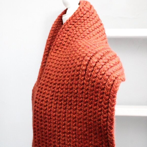 Handmade Chunky Knit Orange Terracotta Winter Neck Scarf 11" W x 6 5" L - Picture 3 of 3